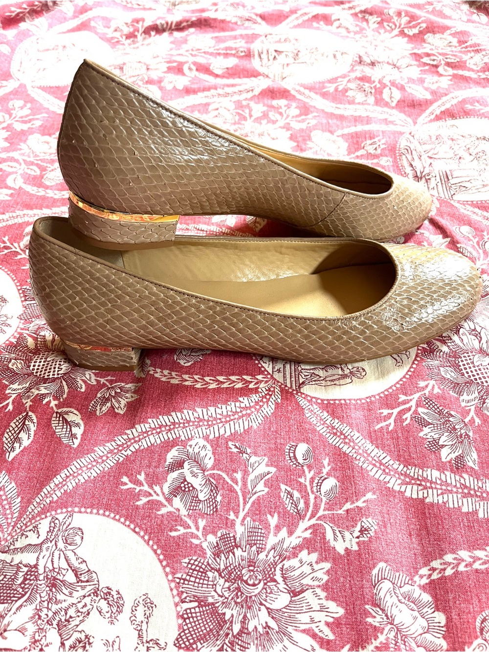 Talbots buttercream Taupe Snake-Embossed Ballet Flats